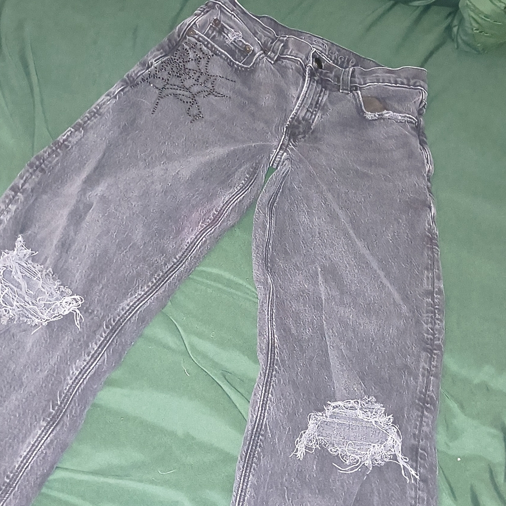 American Eagle Outfitters Washed Black Stovepipe Jeans with Knee Rips